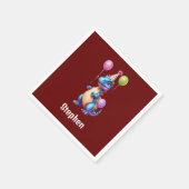 かわいい青い誕生日の恐竜 スタンダードカクテルナプキン (角)