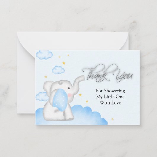 かわいい青い象ありがとう ノートカード (正面)