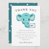 かわいい青い象が社会的に離れたベビーシャワー サンキューカード (正面/裏面)