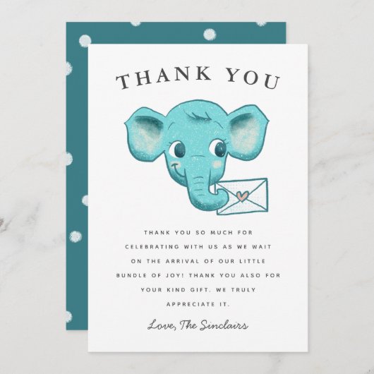 かわいい青い象が社会的に離れたベビーシャワー サンキューカード (正面/裏面)