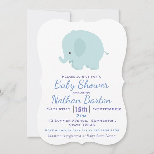 かわいい青い象と点の少年のベビーシャワー 招待状 (正面)
