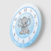 かわいい青い象の子供の子供やベビー子供部屋 ラージ壁時計 (傾斜)