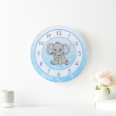 かわいい青い象の子供の子供やベビー子供部屋 ラージ壁時計 (ホーム)