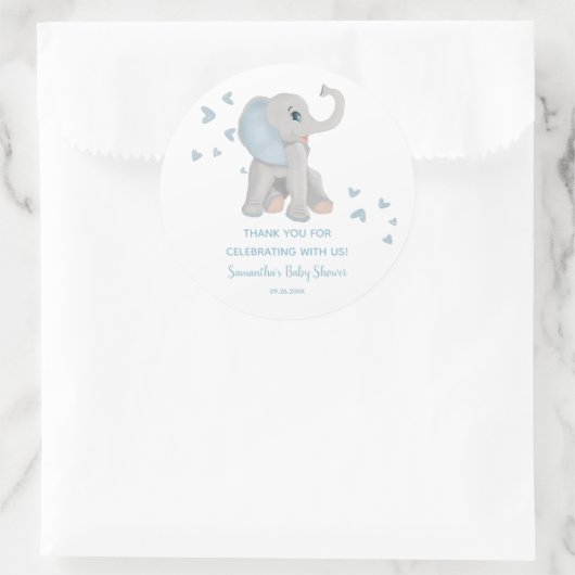 かわいい青い象の水の色ベビーシャワーの好意 ラウンドシール (バッグ)