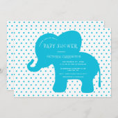 かわいい青い象の水玉模様赤ちゃんシャワー 招待状 (正面/裏面)
