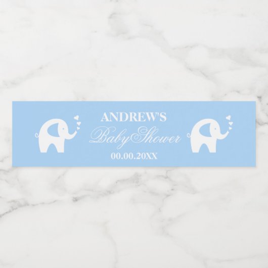 かわいい青い象の男のパーソナライズされた子の赤ちゃんシャワー ペットボトルラベル (シングルラベル)