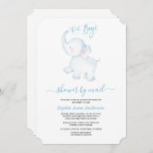 かわいい青い象の男の子の赤ちゃんシャワー郵便 招待状 (正面/裏面)