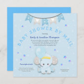 かわいい青い象の赤ちゃんシャワーbyメール 招待状 (正面/裏面)