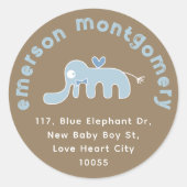 かわいい青い象の赤ちゃん 誕生日のお返し住所ラベル ラウンドシール (正面)