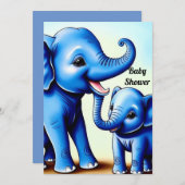 かわいい青い象2頭の招待状 招待状 (正面/裏面)
