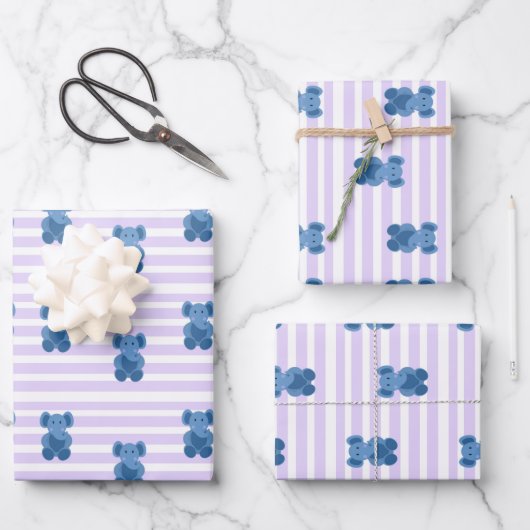 かわいい青い象 ラッピングペーパーシート (正面)