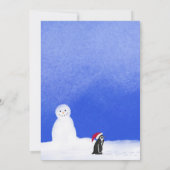 かわいい青い赤いペンギンサンタ家族雪のクリスマス 招待状 (裏面)