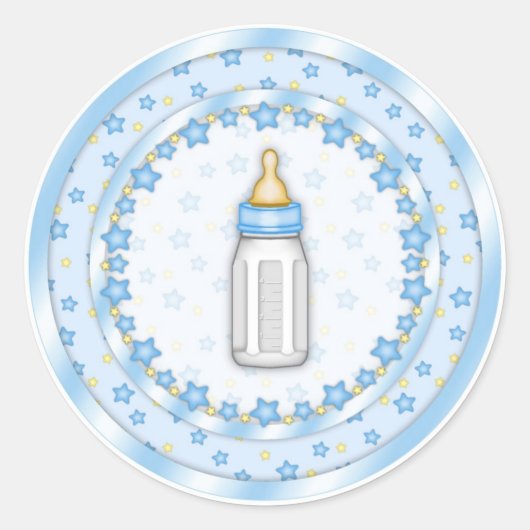 かわいい青い赤ちゃんボトル赤ちゃんシャワーシール ラウンドシール (正面)
