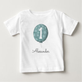 かわいい青い赤ちゃん男の子の風船 1歳の誕生日 ベビーTシャツ