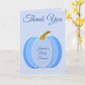 かわいい青い赤ちゃん男の子パンプキンカスタムベイビーシャワー カード (黄色い花)