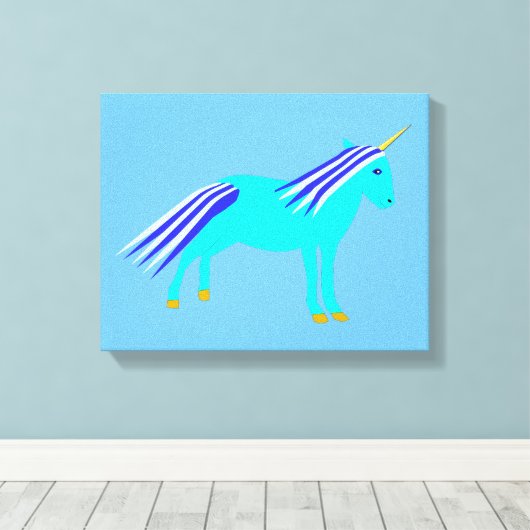 かわいい青い赤ちゃん男の子ユニコーンの寝室 キャンバスプリント (インサイチュ (ウッドフロア))
