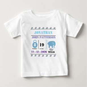 かわいい青い赤ちゃん象の出産お知らせ ベビーTシャツ