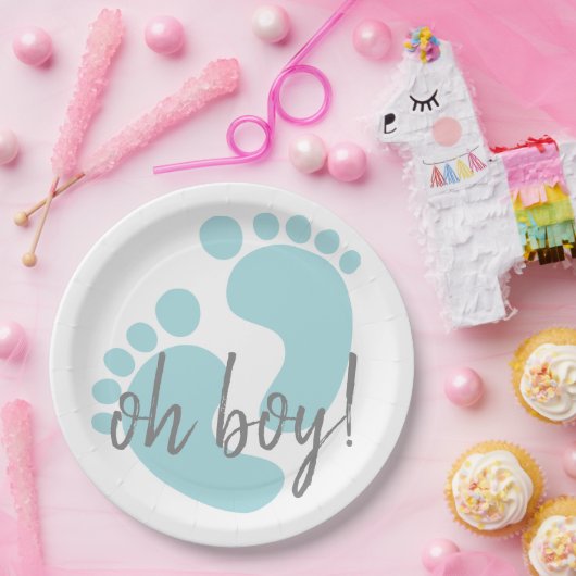 かわいい青い足跡のベビーシャワー ペーパープレート (パーティー)