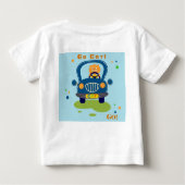 かわいい青い車で猫をパーソナライズ ベビーTシャツ (裏面)