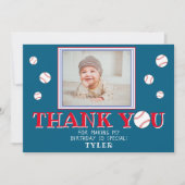 かわいい青い野球のボールスポーツ誕生日写真 サンキューカード (正面)