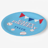 かわいい青い野球球旗子供の誕生日パーティー ペーパープレート (アングル)