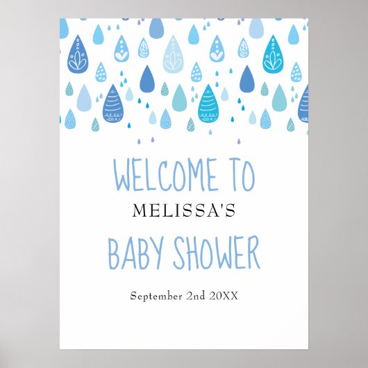 かわいい青い雨滴のベビーシャワー / スプリンカルの歓迎 ポスター (正面)