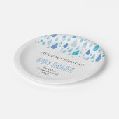 かわいい青い雨滴カップル赤ちゃんシャワー散水 ペーパープレート (アングル)