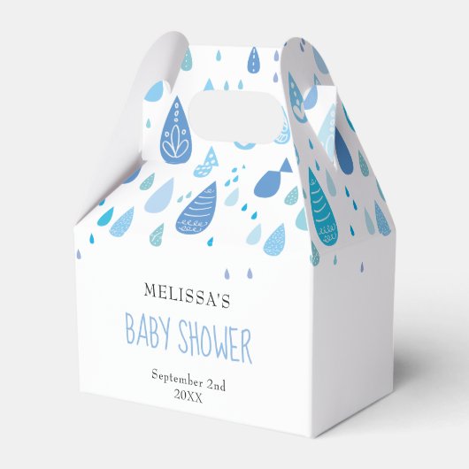 かわいい青い雨滴ベビーシャワー フェイバーボックス (正面サイド)