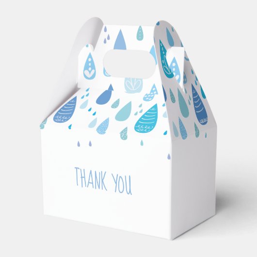 かわいい青い雨粒の赤ちゃんシャワー フェイバーボックス (裏面サイド)