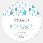 かわいい青い雨粒の赤ちゃんシャワー/散水 ラウンドシール (正面)