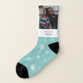 かわいい青い雪の結晶のパパへの写真ギフト ソックス (左外側)