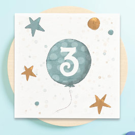 かわいい青い風船の男の子の3歳の誕生日パーティー スタンダードカクテルナプキン