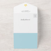 かわいい青い飛行機の男の子テディベア赤ちゃんシャワー オールインワン招待状 (外側)