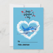 かわいい青い飛行機、キッズスクール、バレンタインデー シーズンカード (正面)