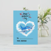 かわいい青い飛行機、キッズスクール、バレンタインデー シーズンカード (スタンド正面)