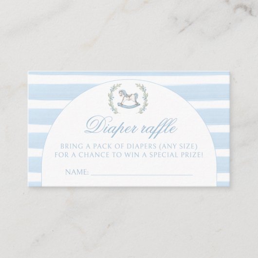 かわいい青い馬の男の赤ちゃんシャワーおむつラッフル エンクロージャーカード (正面)