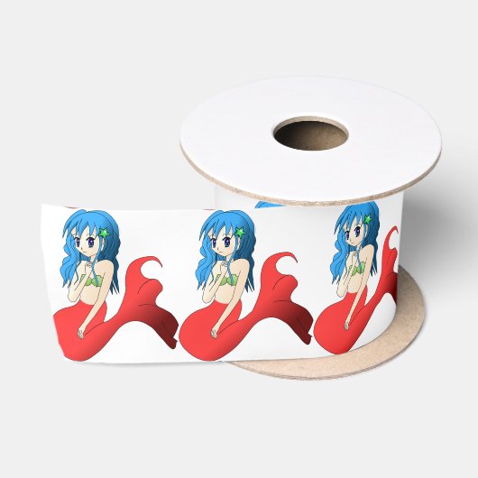 かわいい青い髪のマーメイドサンダー_コーブ サテンリボン (リール)