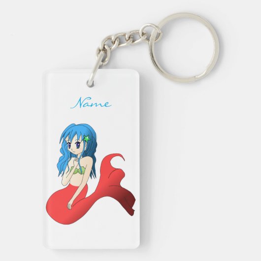 かわいい青い髪の人魚サンダー_コーブ キーホルダー (裏面)