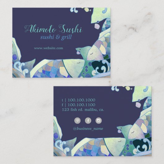 かわいい青い魚すし職人 名刺 (正面/裏面)