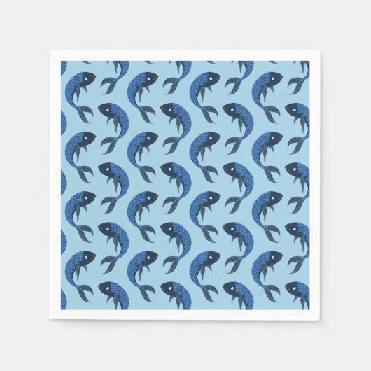 かわいい青い魚のナプキン スタンダードカクテルナプキン (正面)