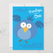 かわいい青い鳥たちが1歳の誕生日パーティー 招待状 (正面)