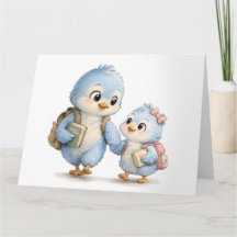 かわいい青い鳥のきょうだい サンクスカード