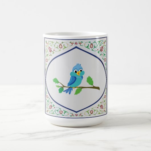 かわいい青い鳥のタペストリー コーヒーマグカップ (中央)