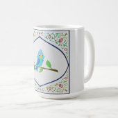 かわいい青い鳥のタペストリー コーヒーマグカップ (正面右)