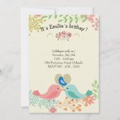 かわいい青い鳥のバースデーパーティ招待状 招待状 (正面)