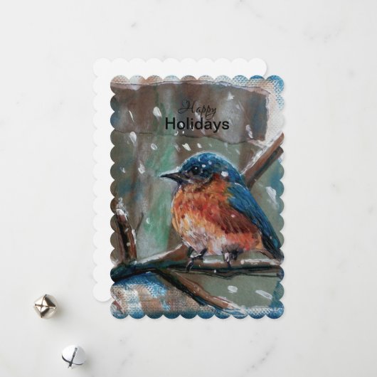 かわいい青い鳥の冬のホリデーカード シーズンカード (正面/裏面インサイチュ)