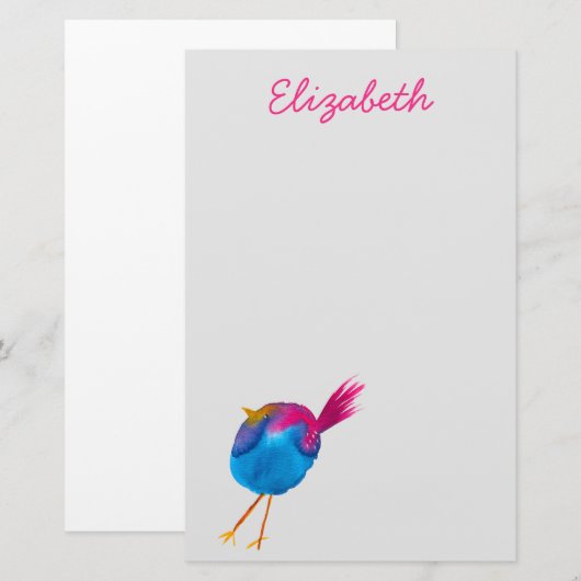 かわいい青い鳥の水色 便箋 (正面/裏面)