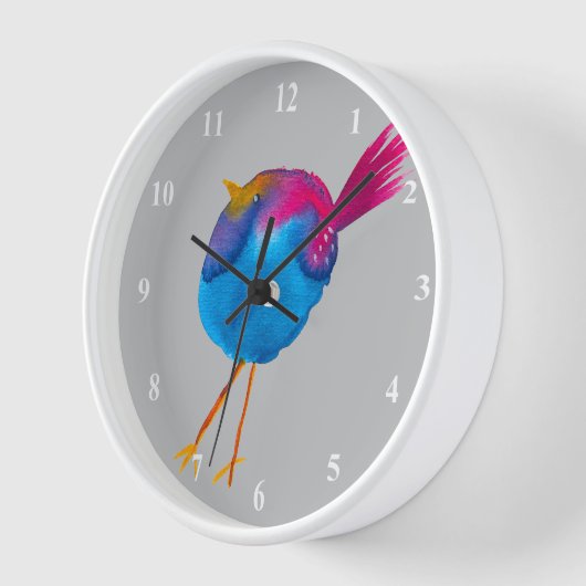 かわいい青い鳥の水色 壁時計 (傾斜)