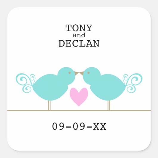 かわいい青い鳥の特別な日付シール スクエアシール (正面)