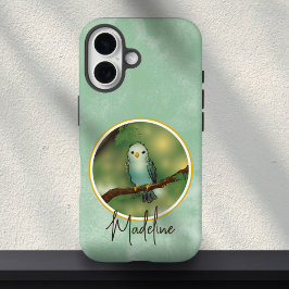 かわいい青い鳥の絵 カスタムネーム iPhone 16ケース
